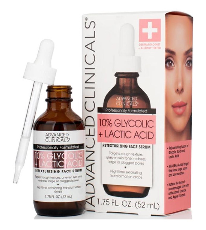 Advanced Clinicals 10% Glycolic + Lactic Acid Retexturizing Face Serum